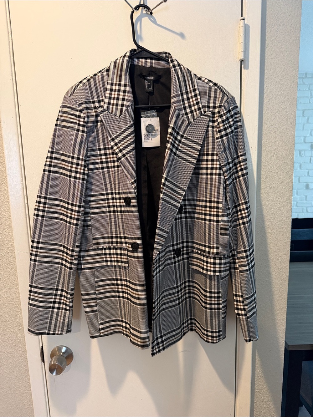 Forever 21 Black and White Plaid Double-Breasted Blazer